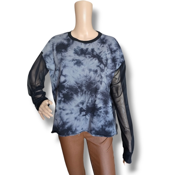 HOT TOPIC Ladies Gray & Black Mesh Sleeve Tie Dye Sweatshirt - Picture 2 of 16
